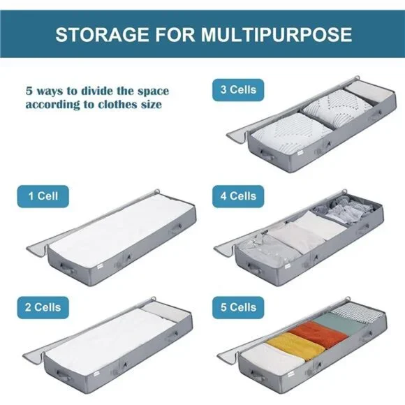 Under Bed Storage Containers, 2 Pack Under the Bed Bags with Dividers, Clear